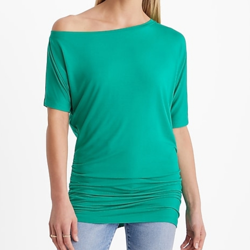 New Express Supersoft Relaxed Off The Shoulder Ruched London Tee